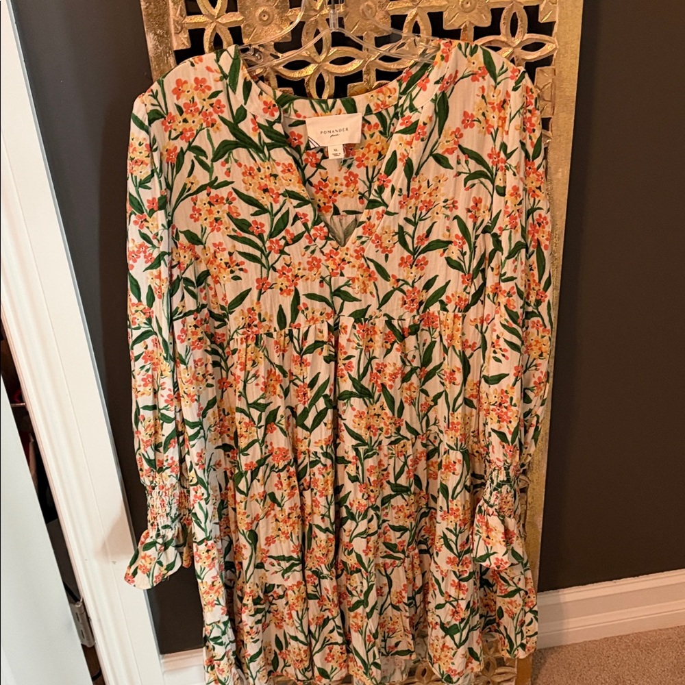 Tuckernuck Cream Floral Mini Dress with Orange and Green Print - Picture 4 of 6
